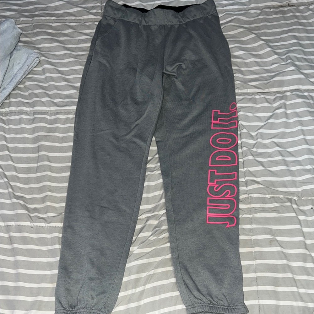 Nike Gray Joggers with Pink Just Do It Slogan